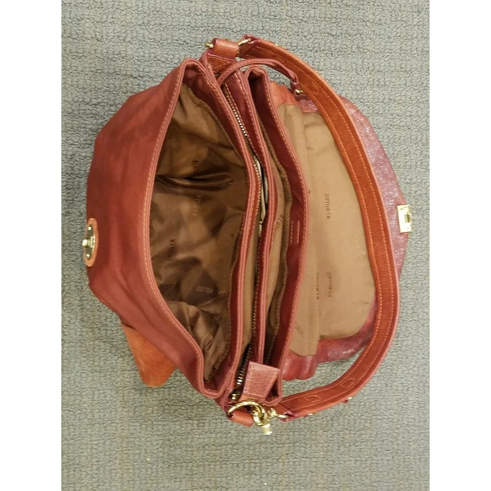 Mz Wallace New York Cross Body Handbag Purse Red Nylon Suede Goldtone Hardware
